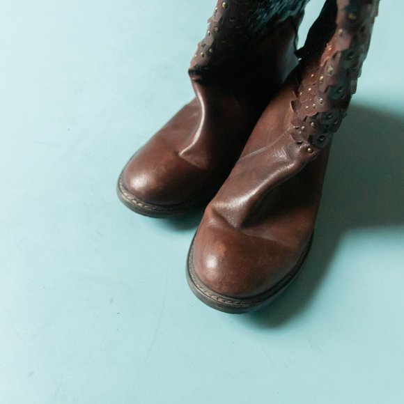 Luichiny Tough Stuff Brown Genuine Leather Scaled Studded Riding Boots Sz US 7 - Picture 9 of 9